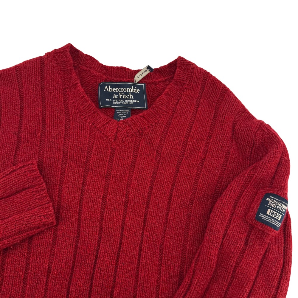 VTG Abercrombie & Fitch Sweater Men XL Knit Lambswool Blend Y2K Preppy Red